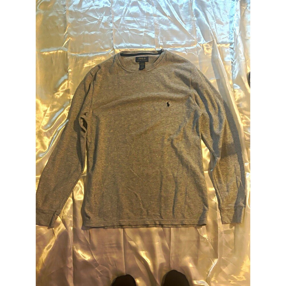 Polo Ralph Lauren Men's Gray Waffle-Knit Crewneck Logo Cotton Sweater L